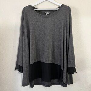 Connie's Moon Light Womens Long Sleeve Mesh Trim Lagenlook Tunic Top XL Gray New